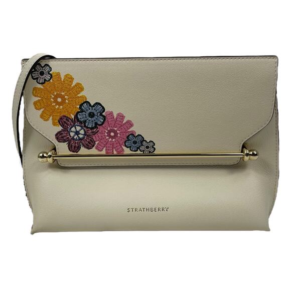 Strathberry Stylist Floral Print Crossbody Leather Clutch Bag White Gold - Picture 1 of 15